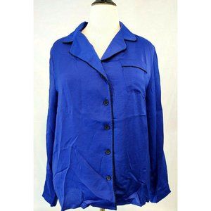 Womens Large Tipped Satin Button Up Pocket Blue
